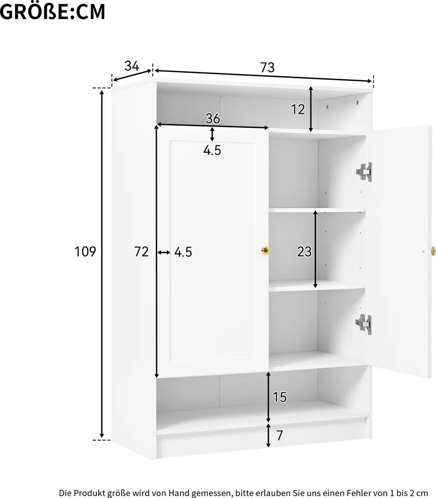 Armoire à chaussures blanche poignées dorées L73xP34xH109 cm modulable