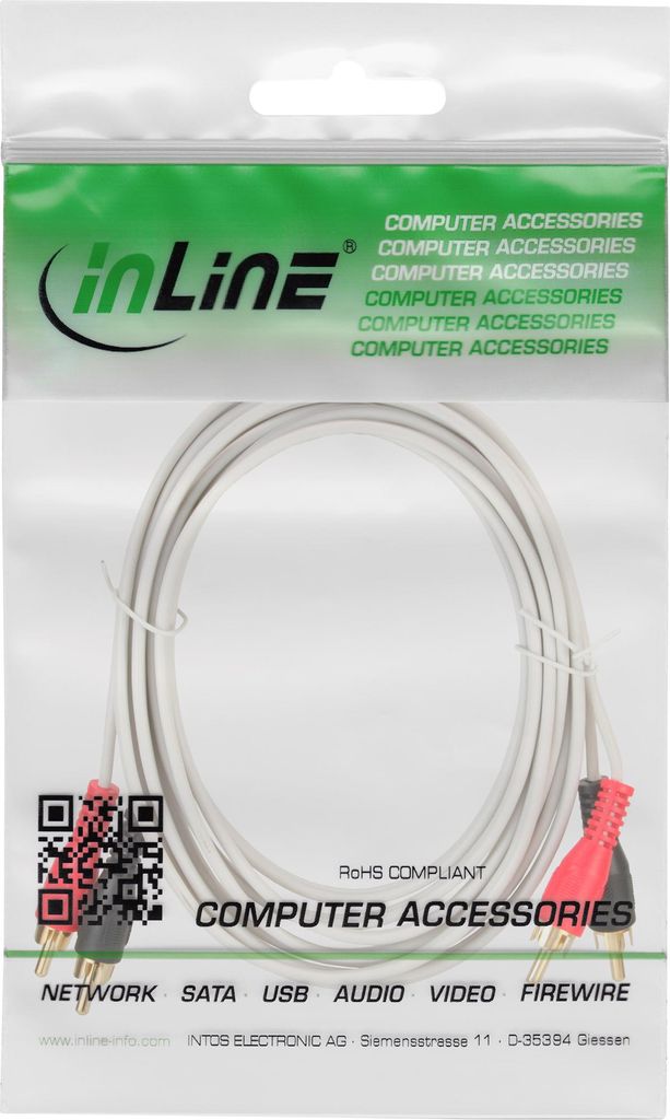 InLine Cinch Kabel, 2x Cinch, Stecker / Stecker, weiß / Produktbild 
