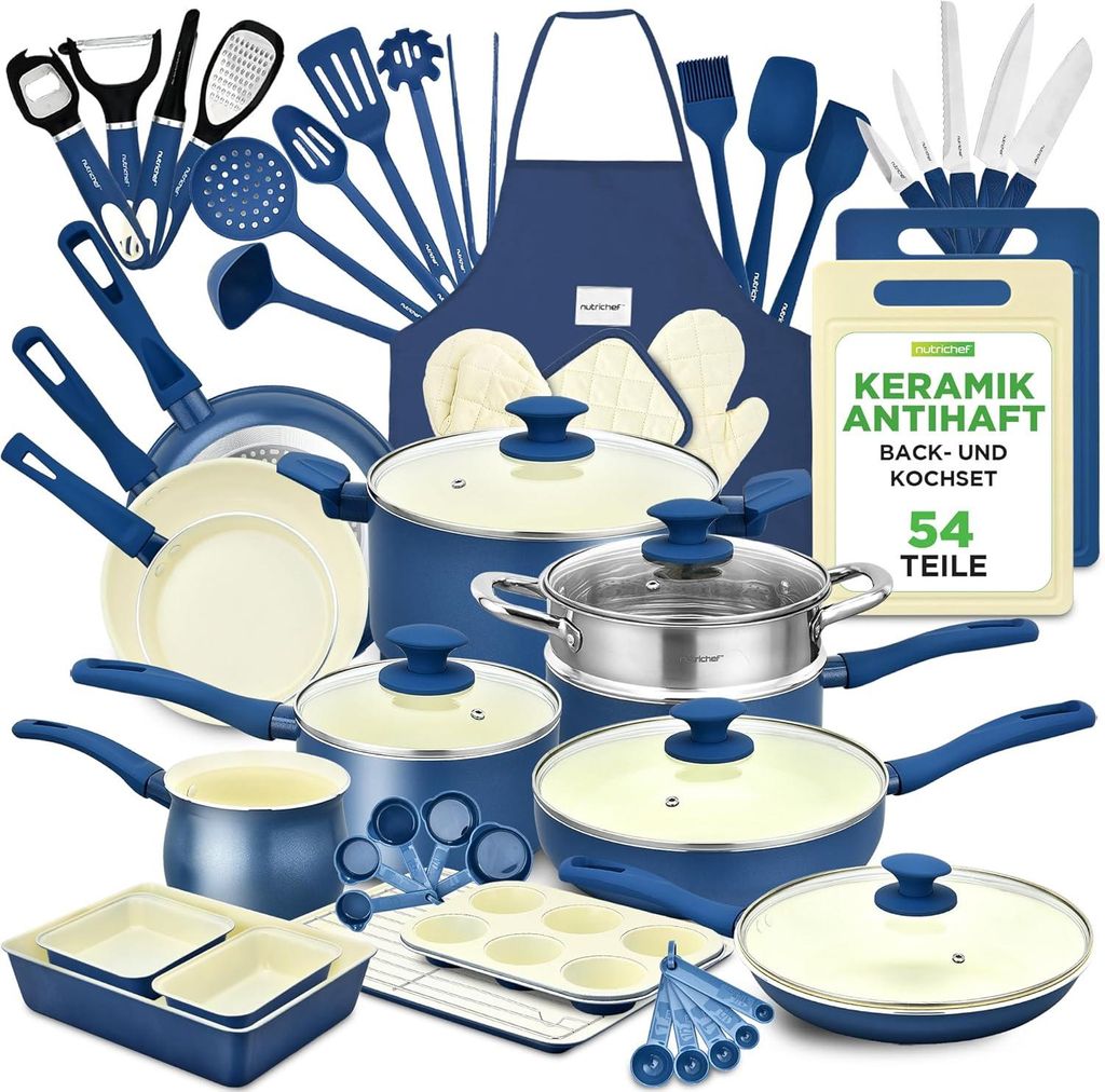 Set de batterie de cuisine NutriChef 54 pièces – Poêles, Image du produit 
