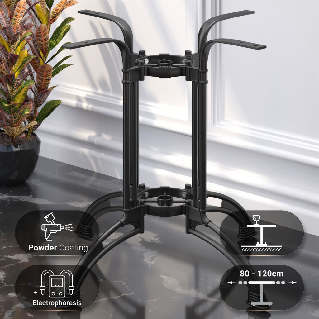 MALAGA | Gusseisen Tischgestell | Schwarz | 4 Fuß: Ø 82 cm | Säule: 72 cm | Gusseisen | Tischgestell Gussaluminium, Tischgestelle Gussaluminium