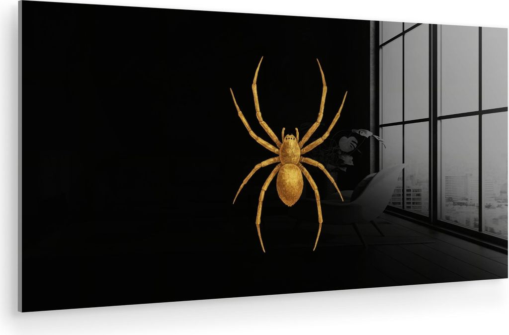 MuchoWow Glasbilder - Bilder auf Wandbild - Foto auf Glas Spinne - Gold - Minimalistisch - Beine 40x20 cm Wanddekoration aus Glas - Acrylglasbild -...