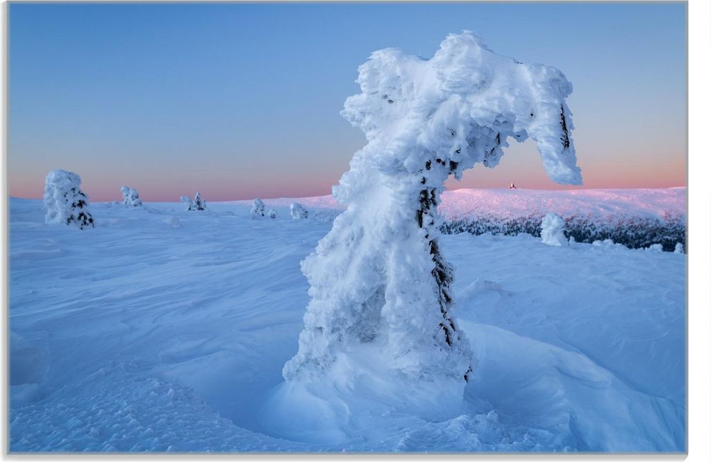 Wallario Frühstücksbrettchen aus Glas 20 x 30 cm mit rutschfesten Füßen, Motiv Schneeskulptur