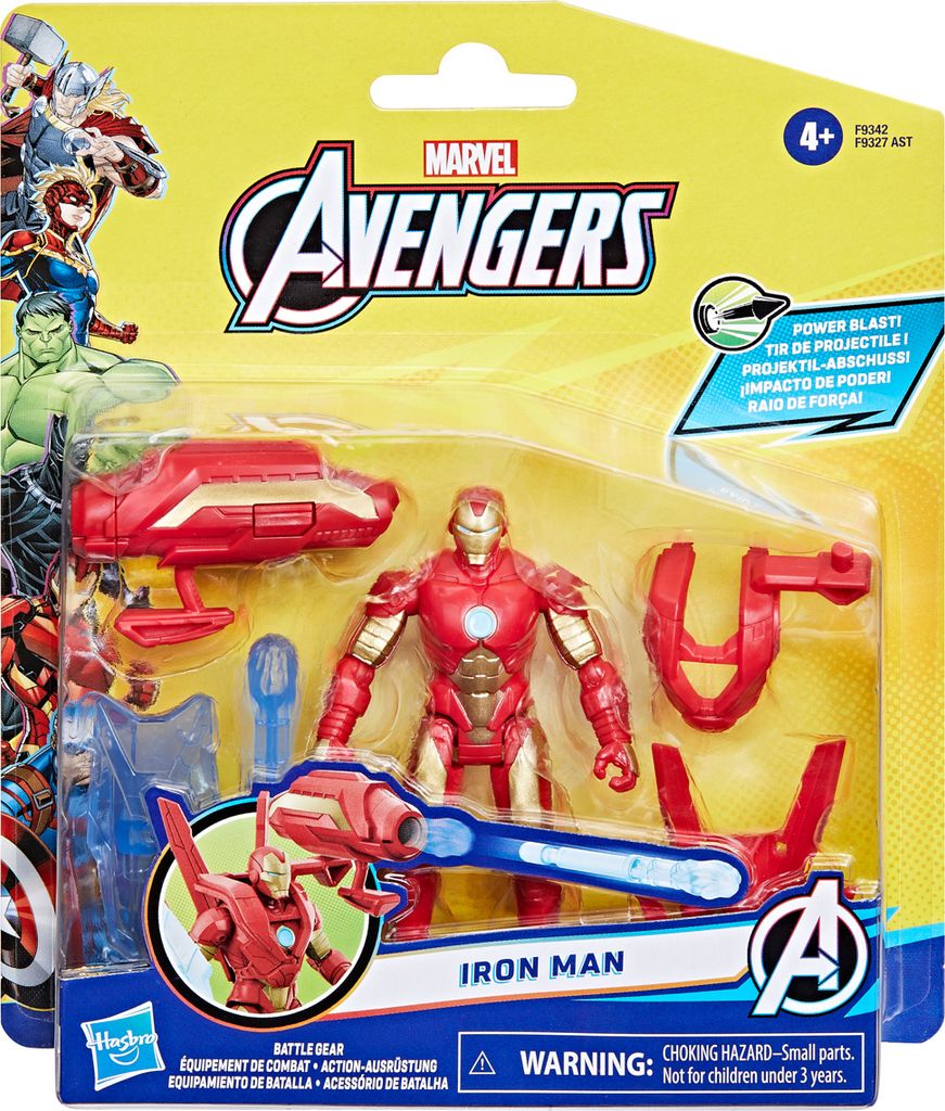The image shows a Hasbro Marvel Avengers Iron Man action figure in its retail packaging.