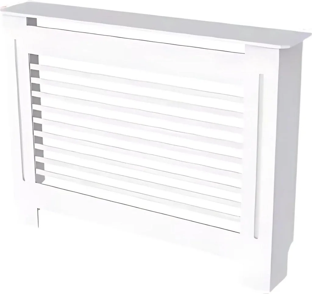 Habillage de radiateur 111x92 cm Blanc en MDF avec lattes horizontales