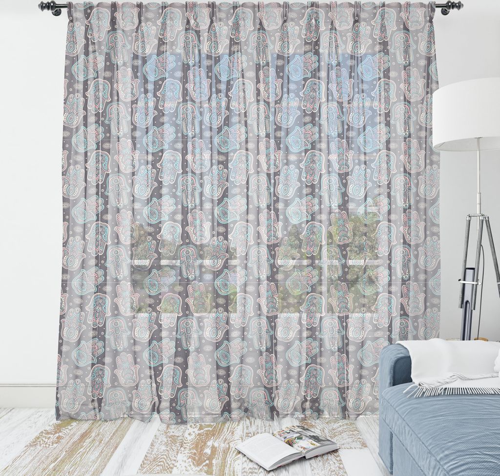 ABAKUHAUS orientalisch Wandteppich, Hamsa Hände Naher Osten Luck Motiv, Wohnzimmer Schlafzimmer seidiges Satin Wandtuch, 220 cm x 274 cm, Lila Gra...