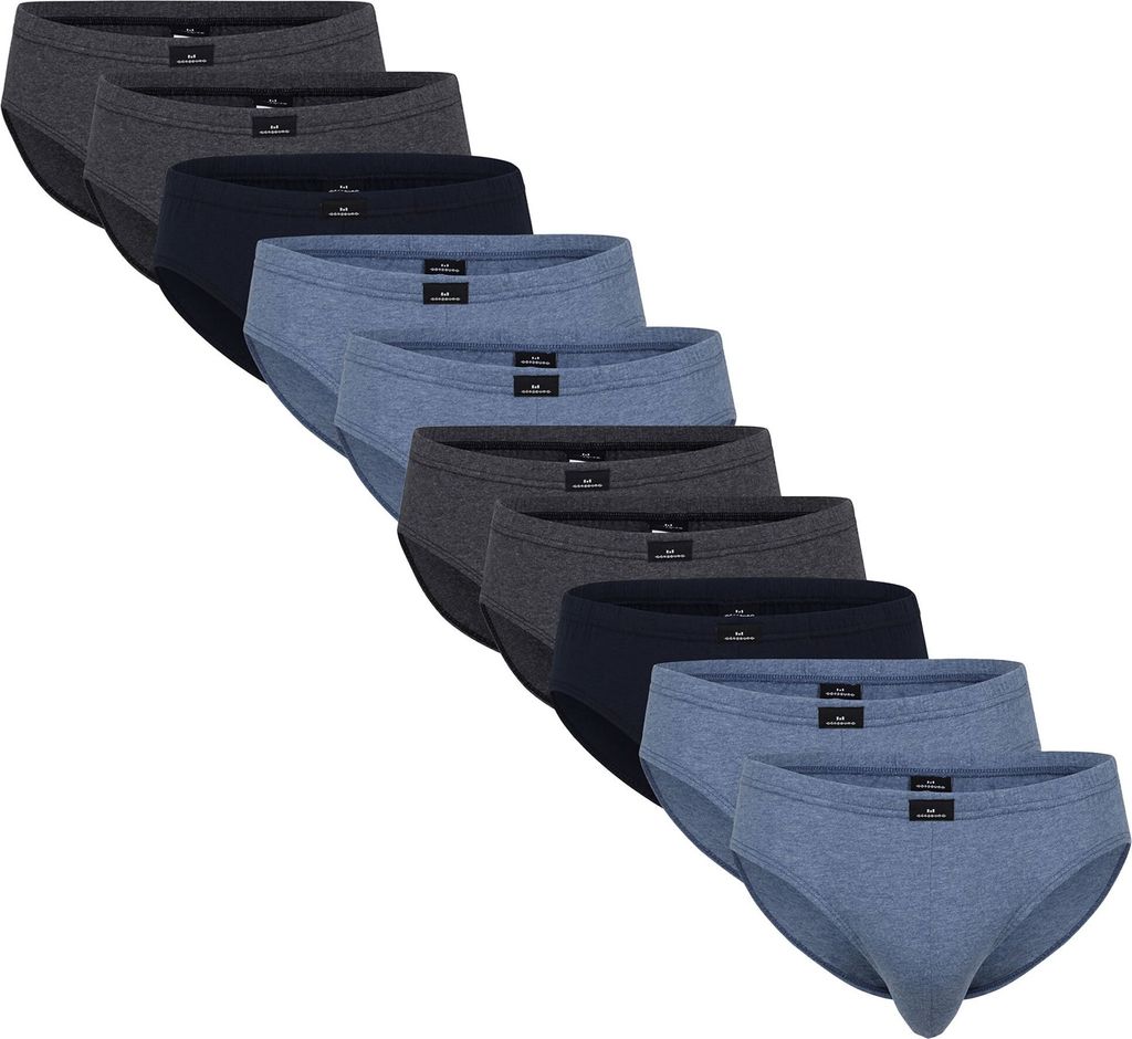 Götzburg Herren Briefs 10er Pack - Single Jersey, Unterwäsche Set, Baumwolle Stretch Blau/Grau M