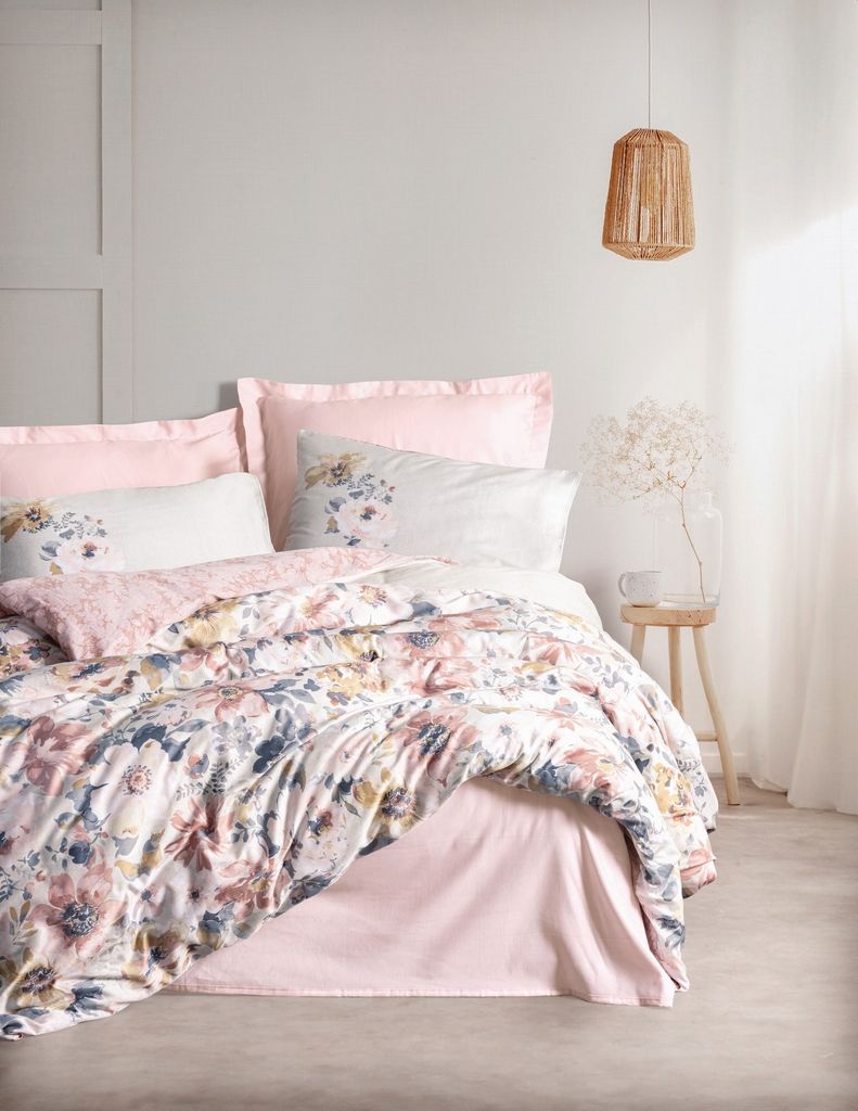 L'Essentiel Linge de Maison, Dalya - Powder, Satin-Bettbezug-Set für Einzelbetten (DE), Pulver, 100 % Baumwollsatin, 135 x 135 cm