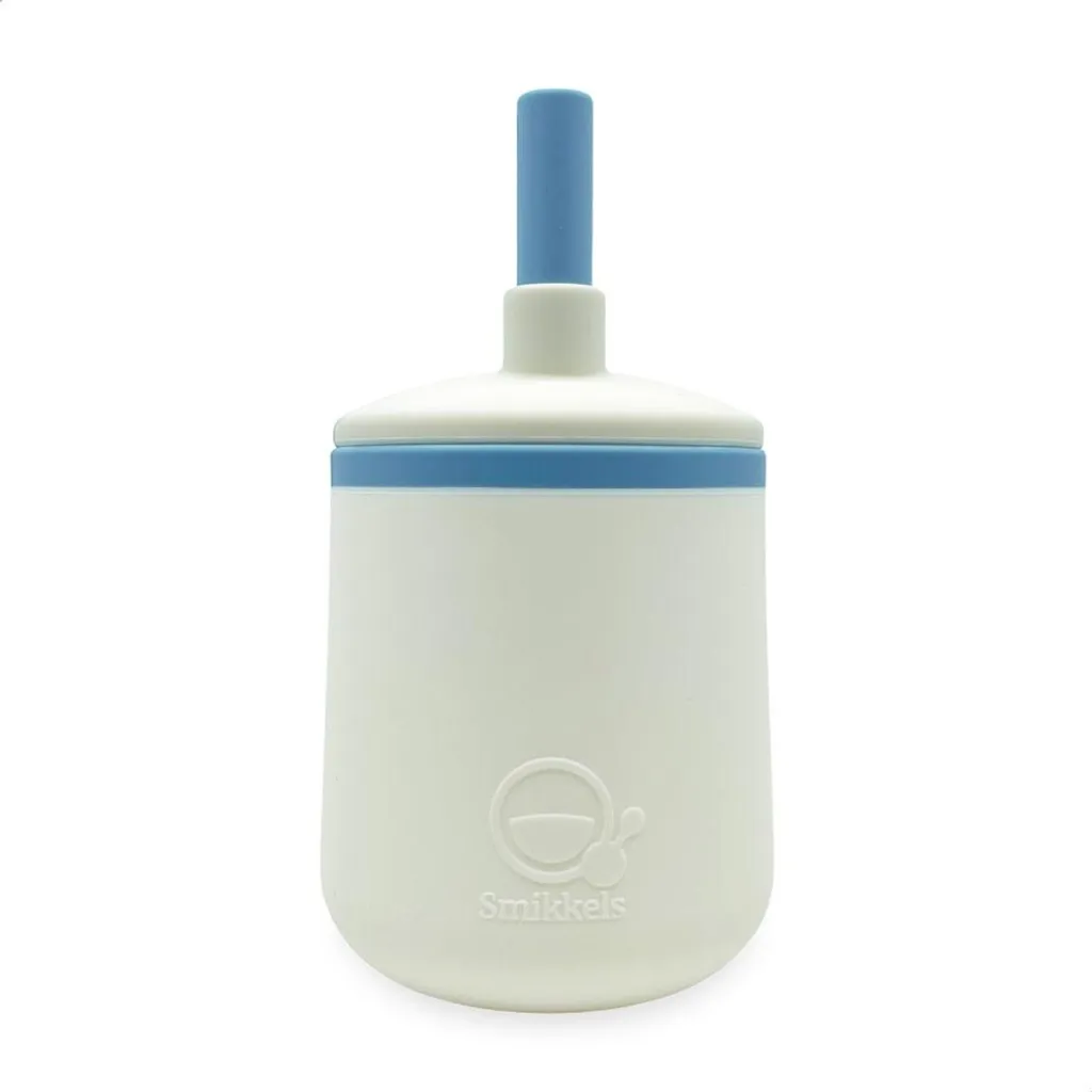 Tasse d'Apprentissage Enfant pour Boire Seul - Silicone Blanc et Bleu