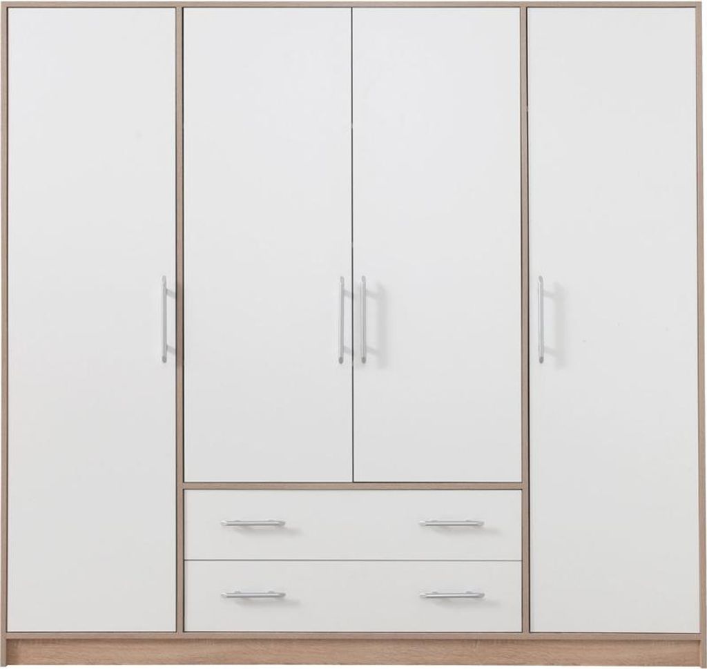 MobelZet, Kleiderschrank SMART 01, Schlafzimmerschrank, Drehtürenschrank, Weiß + Sonoma