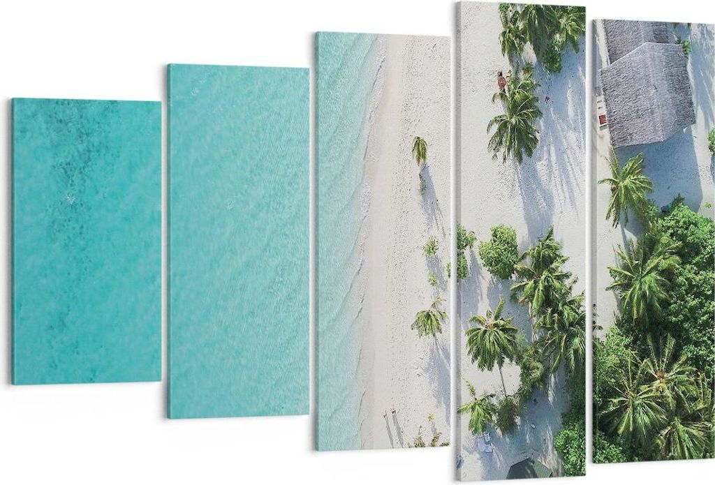 Bild auf Leinwand - Leinwandbild - 5 Teile - Luftaufnahmen himmlisch Strand - 150x100cm - Wand Bild - Wanddeko - Wandbilder - Leinwanddruck - Bilde...