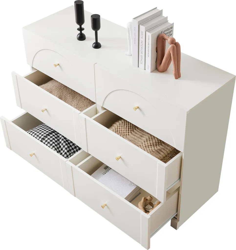 Commode blanche 120 cm de large avec 6 grands tiroirs de rangement - 12