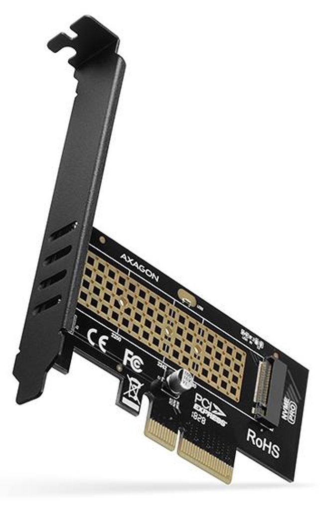 Axagon PCEM2-N PCIe x4 - M.2 NVMe M-key Slot‐Adapter mit SP & LP, PCIe, M.2, Full-height / Low-profile, PCIe 4.0, Schwarz, Gold, PC