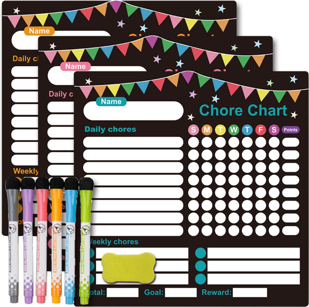 3-teiliges magnetisches Whiteboard mit Stift-Radiergummi, Gummi-Magnetrückseite, schmutzabweisende Oberfläche, Belohnungstafel für Kinder