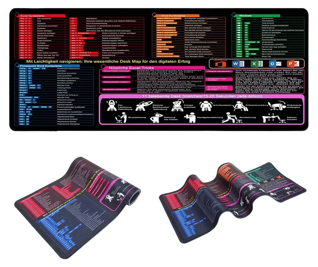 Tapis de souris Excel avec raccourcis clavier allemand 800x300x3mm