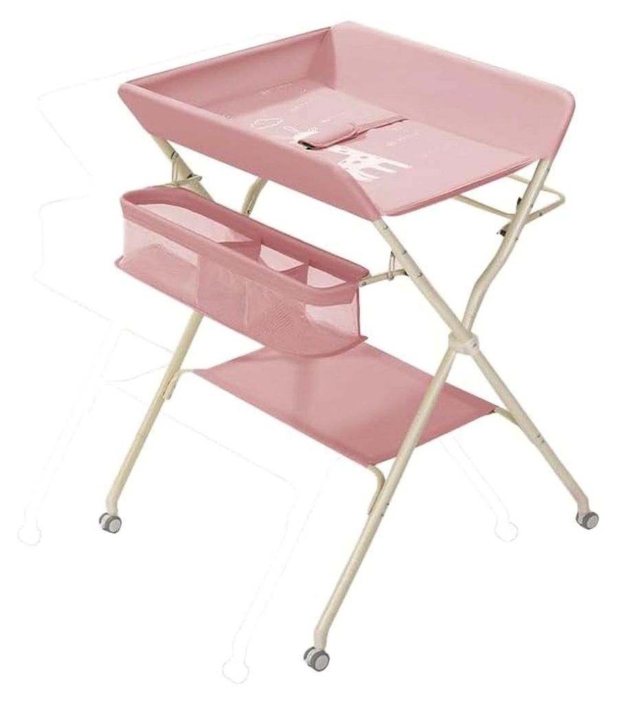 Wickeltisch mit klappbarem Spielzeugregal, 5-fach höhenverstellbar, Badewanne und Organisationskörben