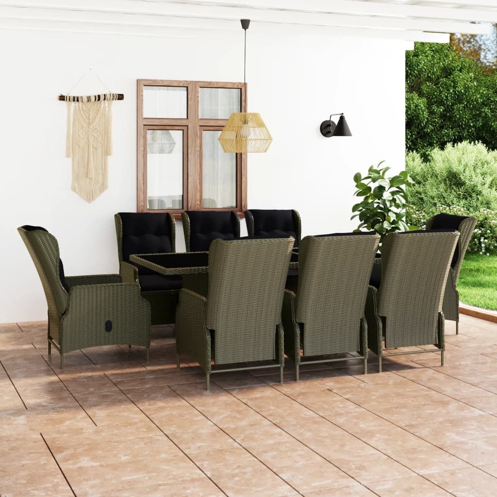 "2026 Promotion" 9-tlg. Garten-Essgruppe - mit Tisch und Stühlen - mit Auflagen Poly Rattan Braun - Gartenmöbelset CC3511
