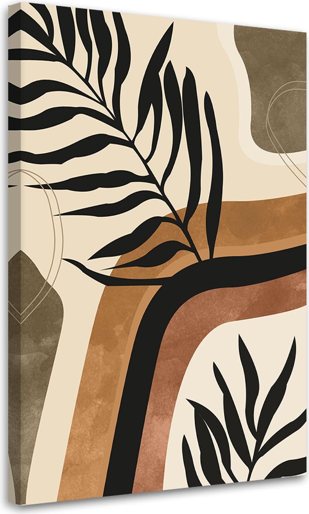Leinwandbild Boho-Blätter und -Zweige 60x90 Feeby Beige bild für die wand bereit zum aufhängen