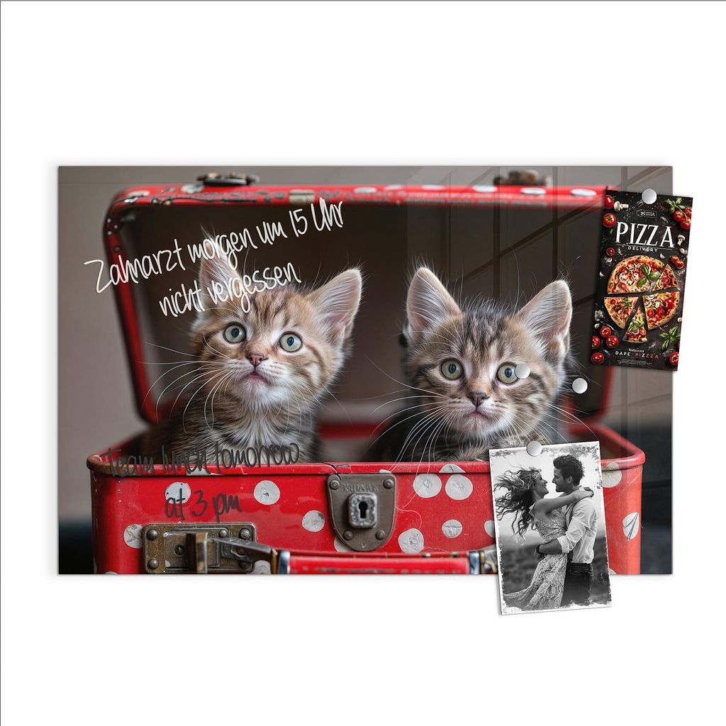 Magnettafel 60x40cm Pinnwand Whiteboard beschreibbar - Katzen im Koffer