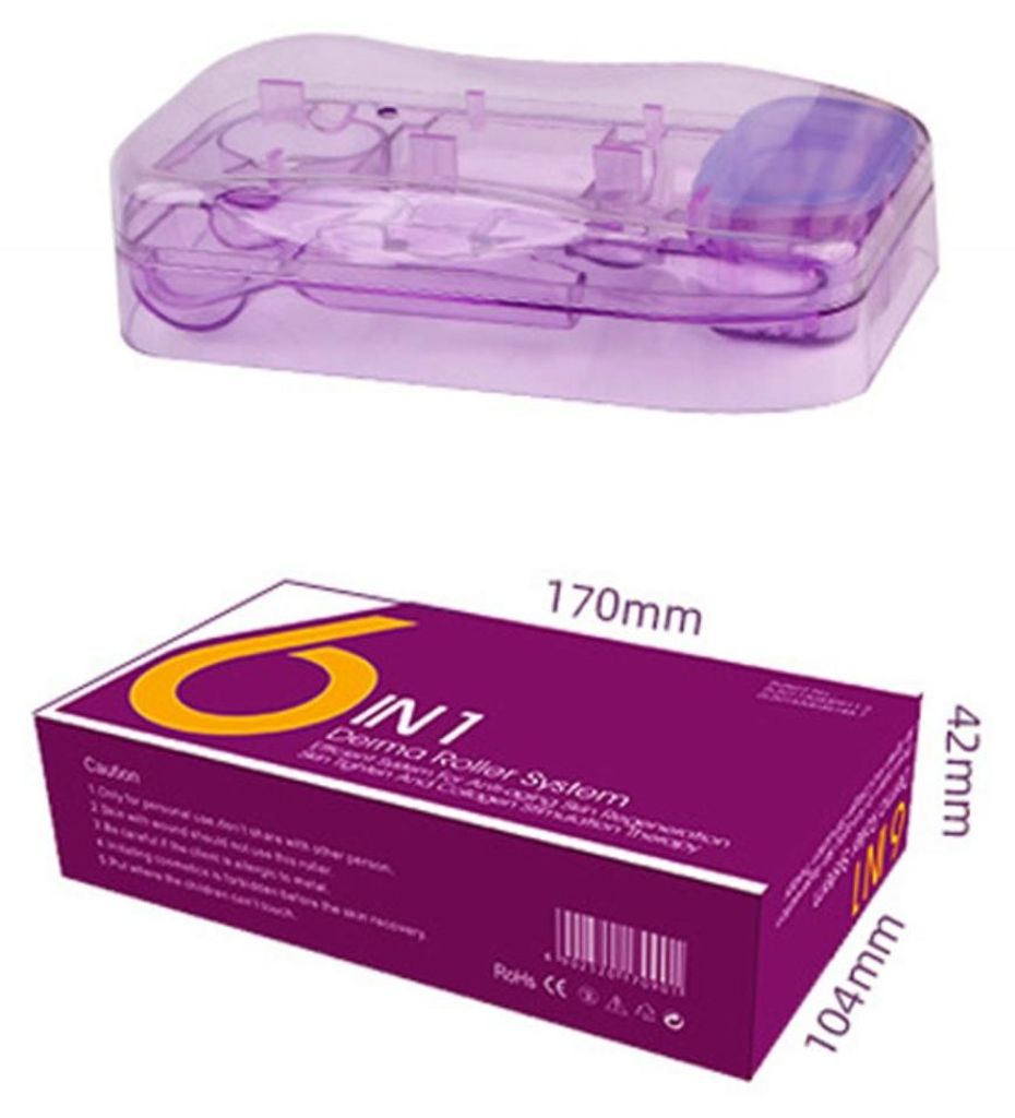 INF 6-in-1 Derma-Roller für Gesicht und Körper ABS 16cm Microneedling Lila + Weiß