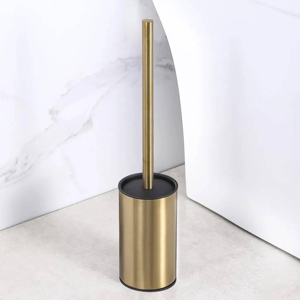 Brosse de toilettes dorée pour salle de bains moderne avec socle sol