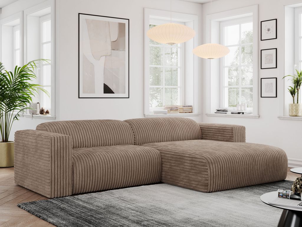 MKS MEBLE Ecksofa Cord, Sofa Cord L-Form, Wohnlandschaft L-Form, Modern Design Couch, Sofagarnitur, Couchgarnitur, Polsterecke - PASADENA - Braun C...