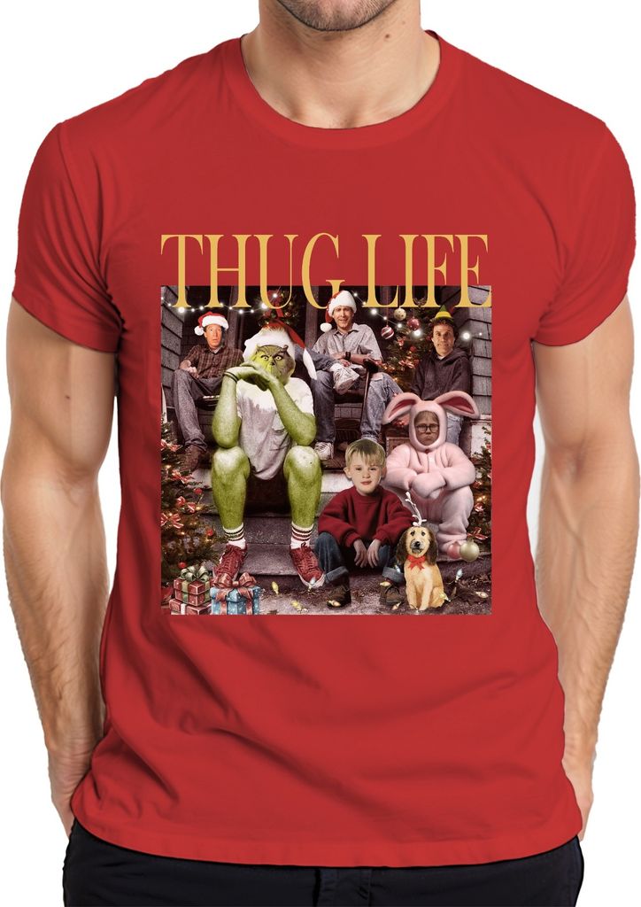 Thug Life Grinch Kevin Allein Zuhause - Weihnachten Christmas Xmas Herren T-Shirt, Rot, 3XL