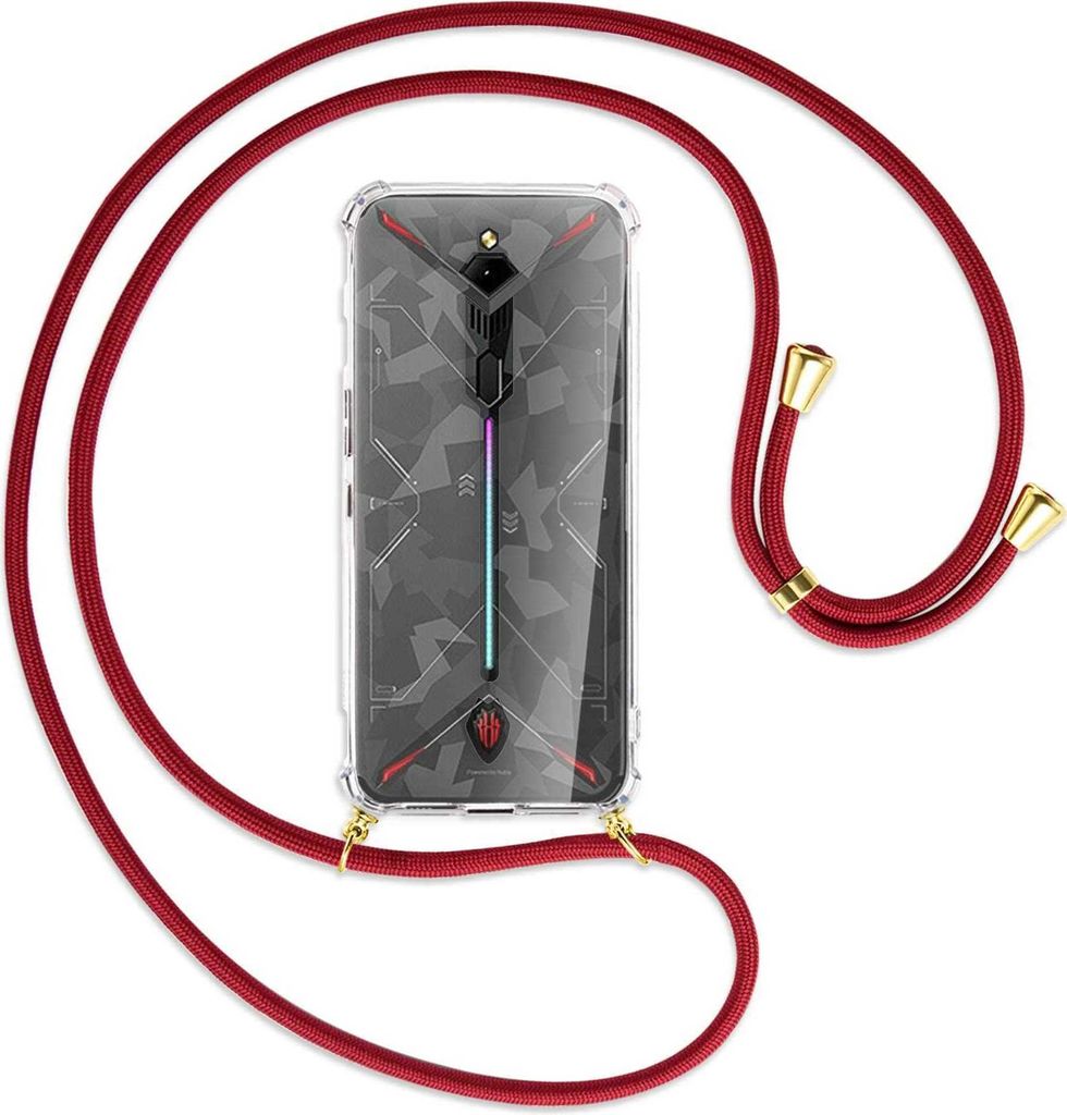 Handykette Backcover-Schutzhülle mit Band (Metall goldfarben) für ZTE Nubia Red Magic 3 / 3s - dunkelrot