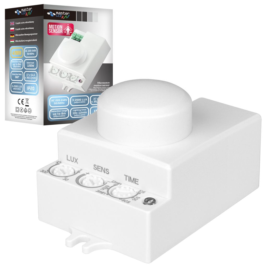 MasterLED Bewegungsmelder Mikrowelle 5,8GHz Radar – Einstellbarer Mikrowellensensor mit 360° Erfassung – Für Deckenmontage in LED-Leuchten