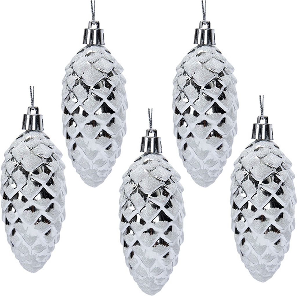 5 Stück Weihnachtsornament aus Kunststoff mit Tannenzapfen, bunt, glänzend, glitzernd, Tannenzapfen-Anhänger für Feiertags- und Partyszenen-Lay...