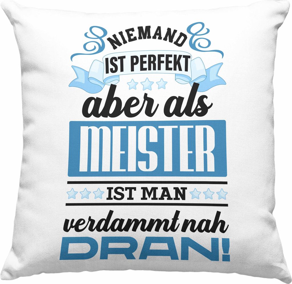 Trendation - Meisterprüfung Bestanden Geschenke Meister Prüfung Deko-Kissen mit Füllung 40x40 Männer Metallbauer Schreiner Dachdecker Maler Ele...