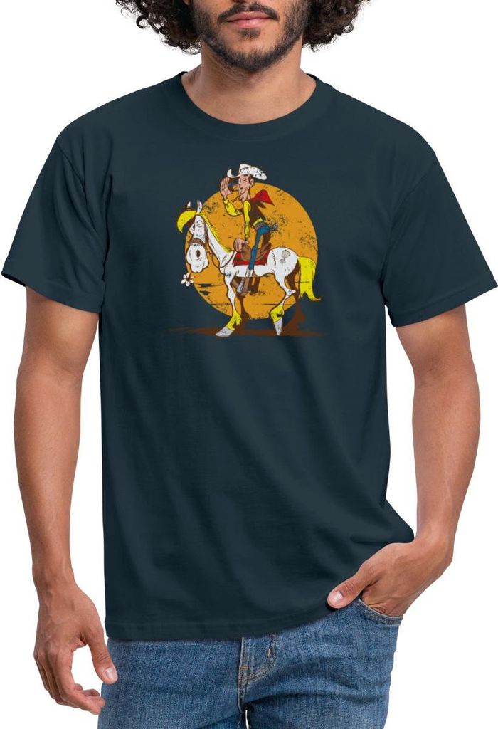 Spreadshirt Lucky Luke Jolly Jumper im Sonnenuntergang Männer T-Shirt, 3XL, Navy