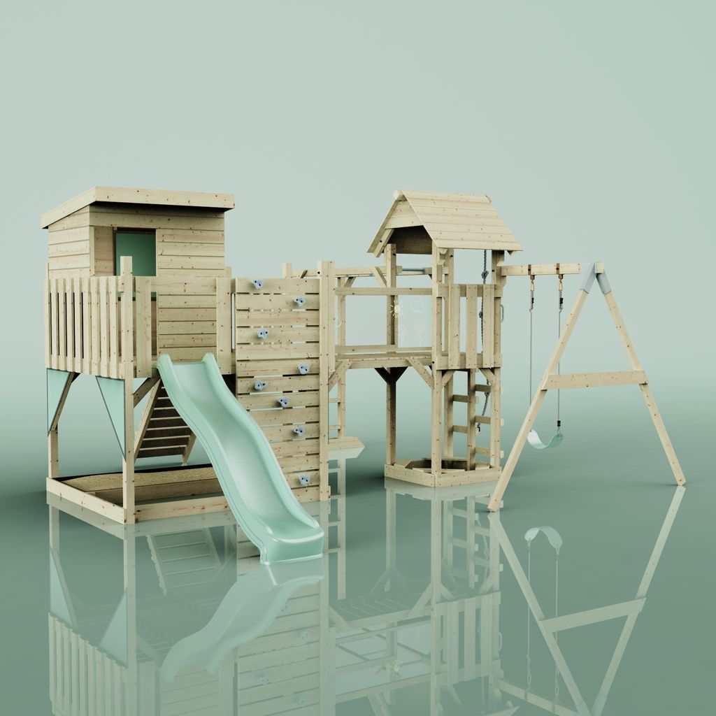 OutdoorToys Spielturm Lene aus Holz in Grün Kinderschaukel