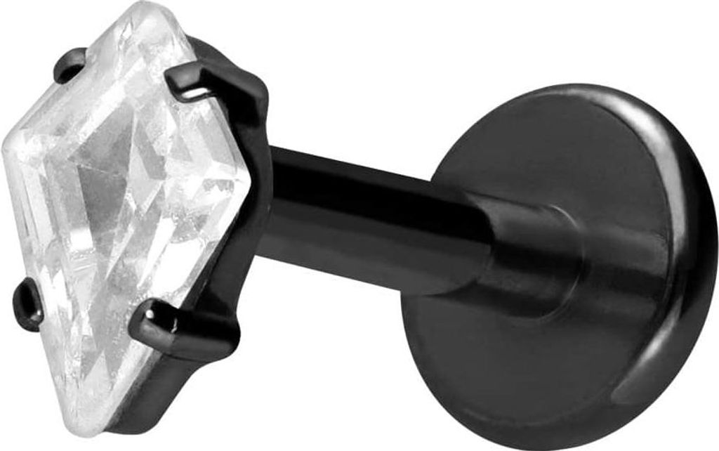 Ohrpiercing, Nasenpiercing Titan Labret mit Push Fit KRISTALLRAUTE Schwarz Stablänge: 10mm | Stabstärke: 1mm