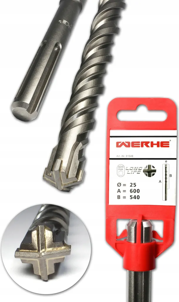 WERHE Punta SDS MAX 25 mm Lunghezza 600 mm | Foro Cemento e Mattone