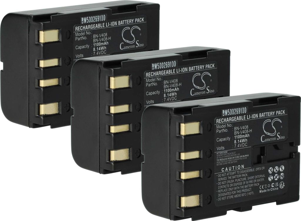 vhbw 3x Akku kompatibel mit JVC DVL300, DVL205, DVL305, DVL160, DVL157, DVL200, DVL167, DVL308, DVL307 Videokamera Camcorder (900 mAh, 7,2 V, Li-Ion)