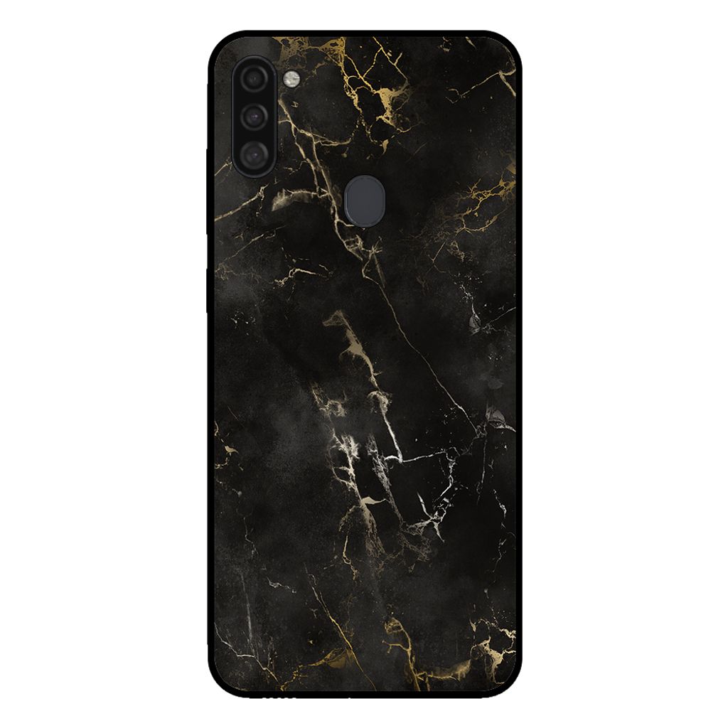 Smartphonica Handytasche für Samsung Galaxy A11 mit Marmordruck - TPU Rückseite Fall Marmor Design - Schwarz