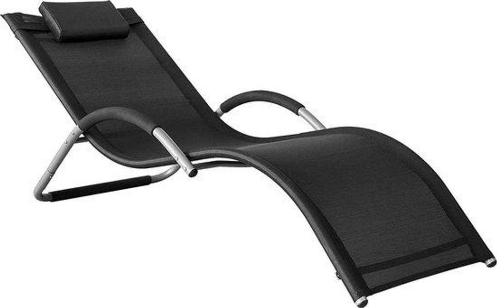 Ergonomische Liggestuhl mit Kopfkissen, Armlehnen, Sonnenbett, schwarz, 63 x 66 x 172 cm