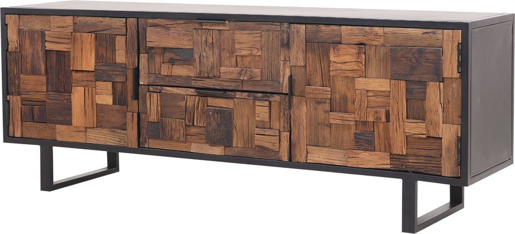 Marrakesch Industrial Lowboard TV Schrank aus Holz 157 cm Breit 40 cm Tief | Vintage Möbel TV Board Bank für Wohnzimmer & Schlaffzimmer | Fernseh...