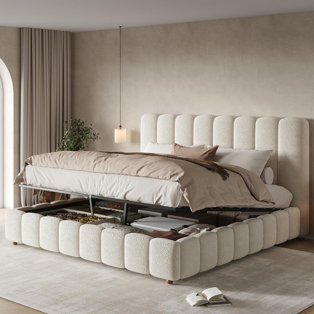 Lit double rembourré 160 × 200 cm avec coffre de rangement Image du produit 
