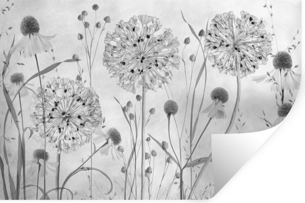 MuchoWow Wandtattoo Wandsticker Wandaufkleber Natur - Stilleben - Schwarz und weiß 60x40 cm Selbstklebend und Repositionierbar - Wierderverwendb...