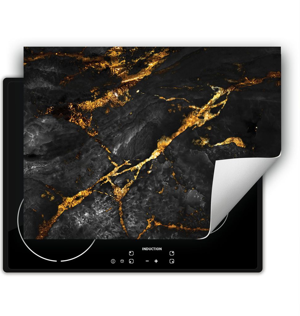 DarHaus Herdabdeckplatte 70x52 cm Anti Rutsch Matte Aufrollbar, Marmor - Gold
