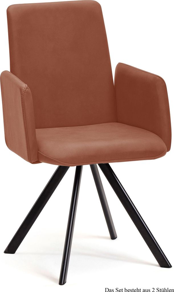 Armlehnstuhl drehbar (2er-Set) Denys 52x92x60 Schwarz/Cognac