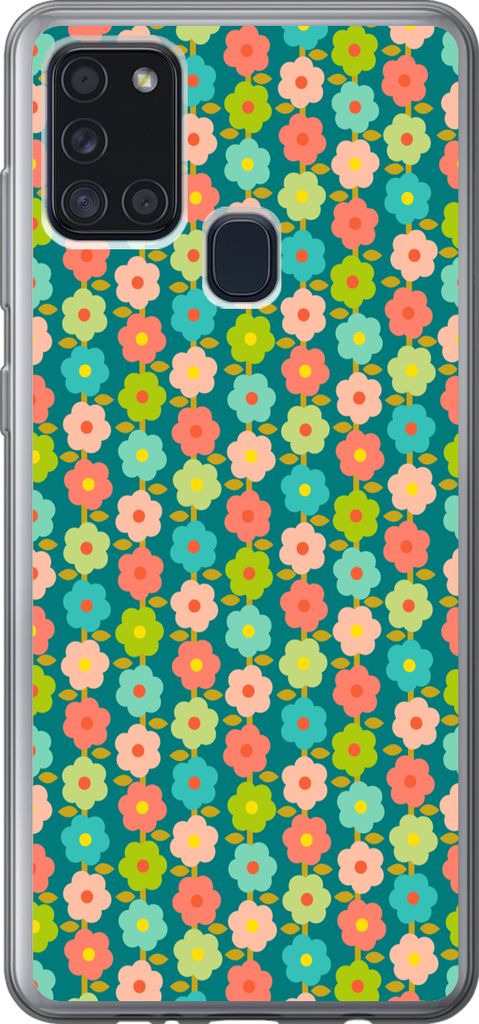 MuchoWow Handyhülle Schutzhülle Hülle für Telefoonhoesje Samsung Galaxy A21s Muster - Blumen - Retro - 1970er Jahre Silikon Softcase Handy H...