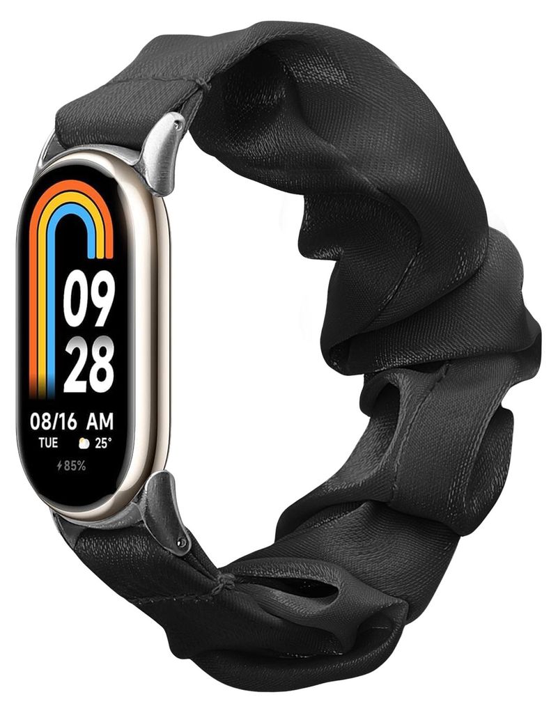 kwmobile Ersatz Armband kompatibel mit Xiaomi Mi Band 10 / Mi Band 9 / 8 - Smartwatch Scrunchie Haargummi Design Schwarz - Innenmaße 14 - 19 cm