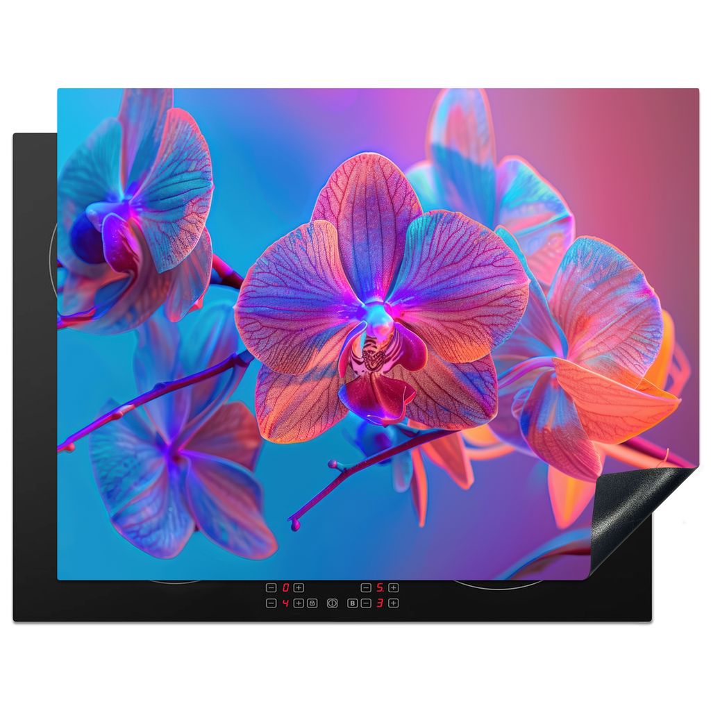KitchenYeah Herdabdeckplatte Orchidee - Blumig - Bunt - Modern , 77x59cm, Küche Deko, Glaskeramikkochfeld Herdabdeckung, Abdeckplatte fùr Kochfeld