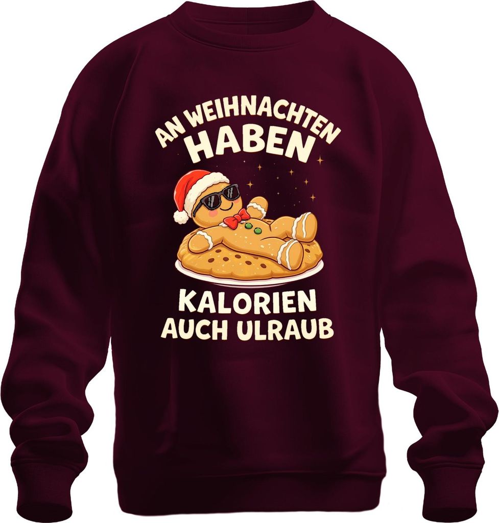 An Weihnachten haben Kalorien auch Urlaub Lebkuchenmann Geschenk Uni Sweatshirt Pullover, Burgundy, L