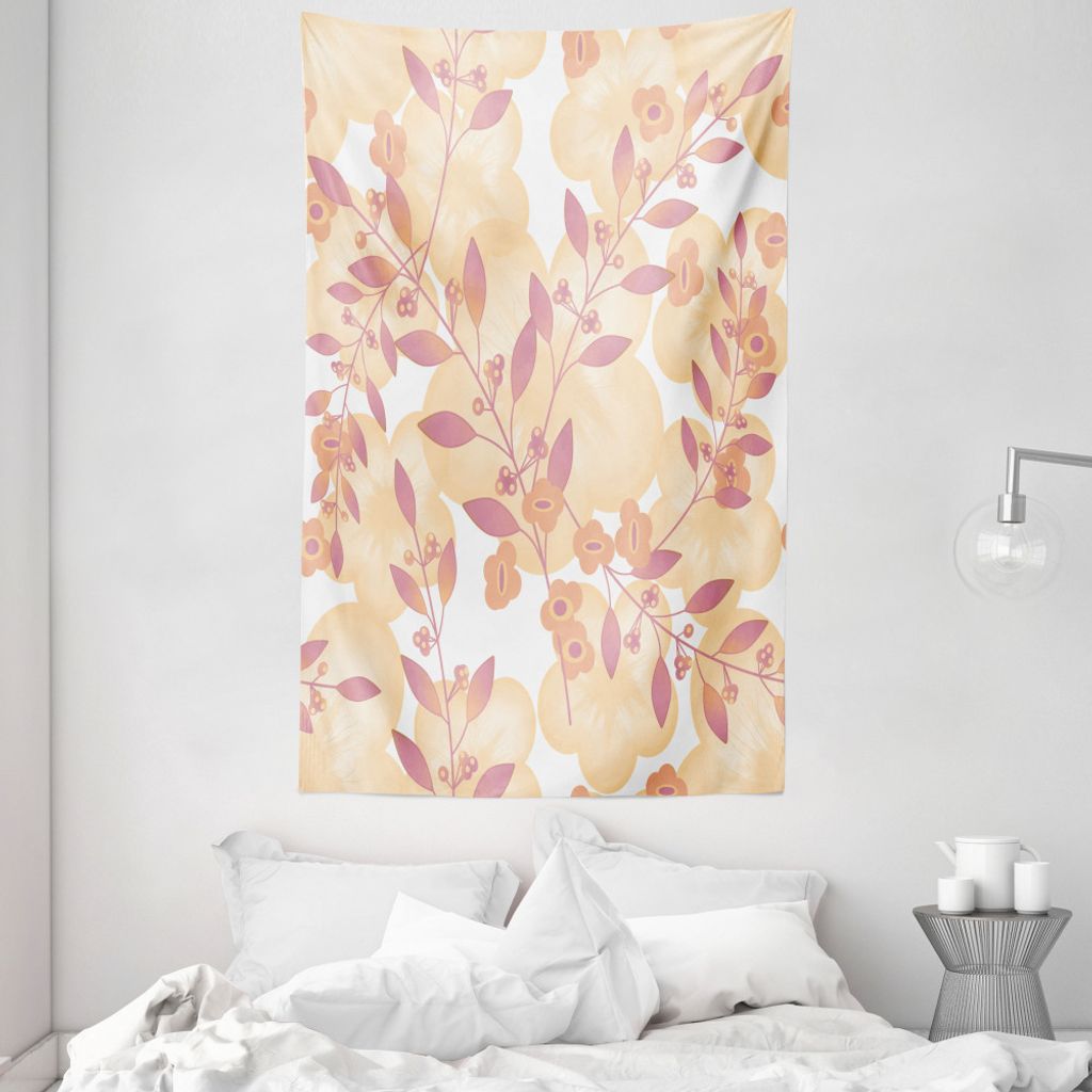 ABAKUHAUS Beige Wandteppich und Tagesdecke, Floral Art Berry Pastell aus Weiches Mikrofaser Stoff Waschbar ohne Verblassen Digitaldruck, 140 x 230 ...