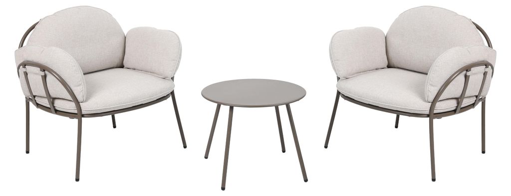 AXI Ziva Lounge Set mit Tisch & 2 Stühlen | Inklusive Kissen | Balkon / Garten Loungeset 3-teilig aus Olefin / Stahl in Beige | Gartenmöbel / Lou...