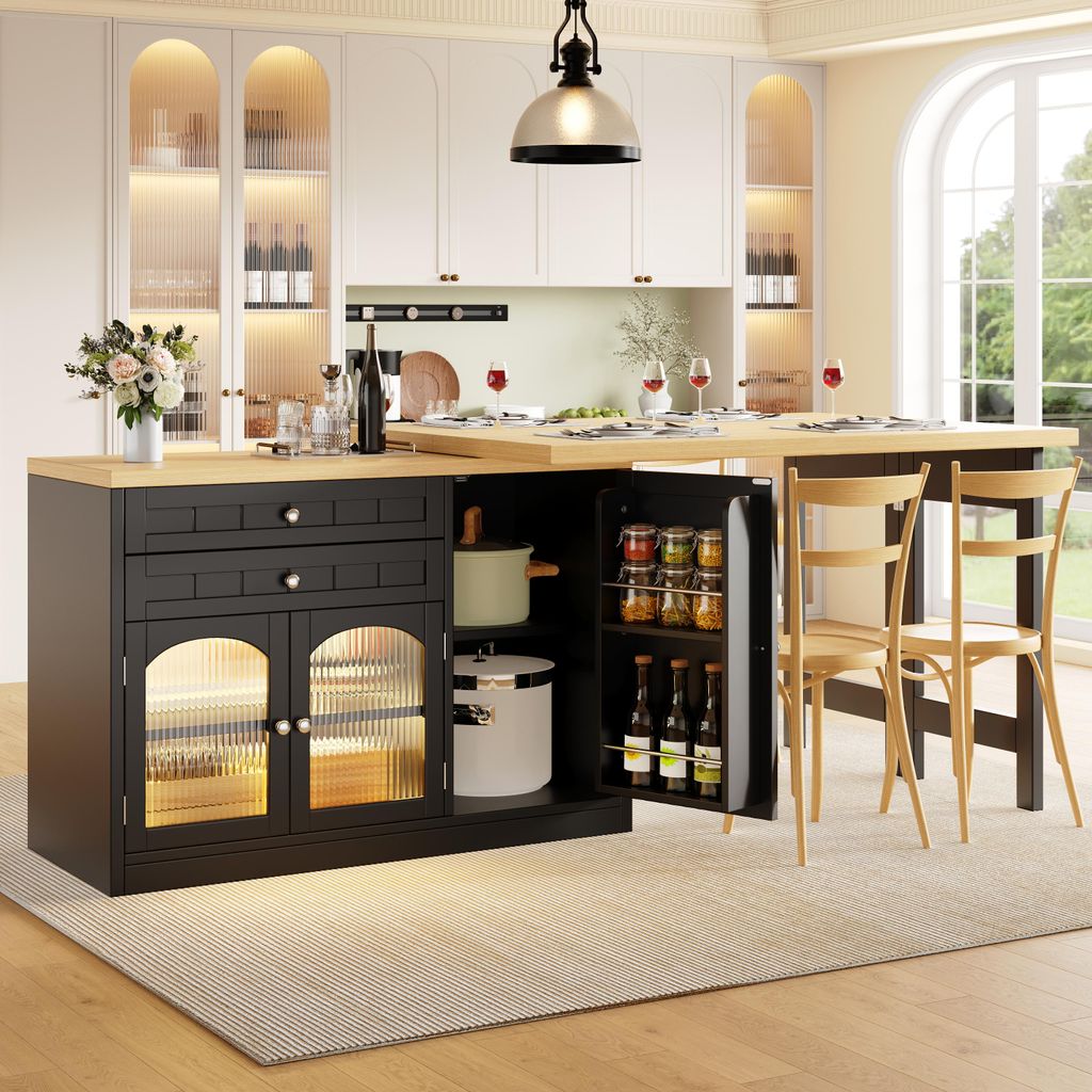Isola cucina estendibile con piano girevole a 360°, tavolo Immagine del prodotto 