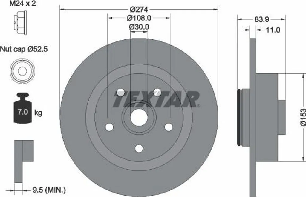 Disque de frein TEXTAR 92142203 OE 7701472838 pour Laguna et Scenic